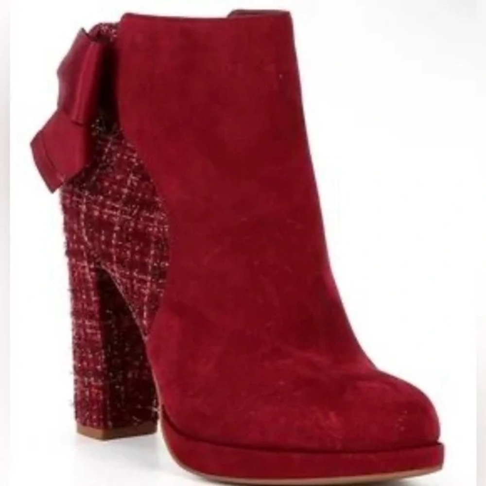 NEW Copper Key Curtsey Suede Tweed Booties Sz 8.5 Bow Detail